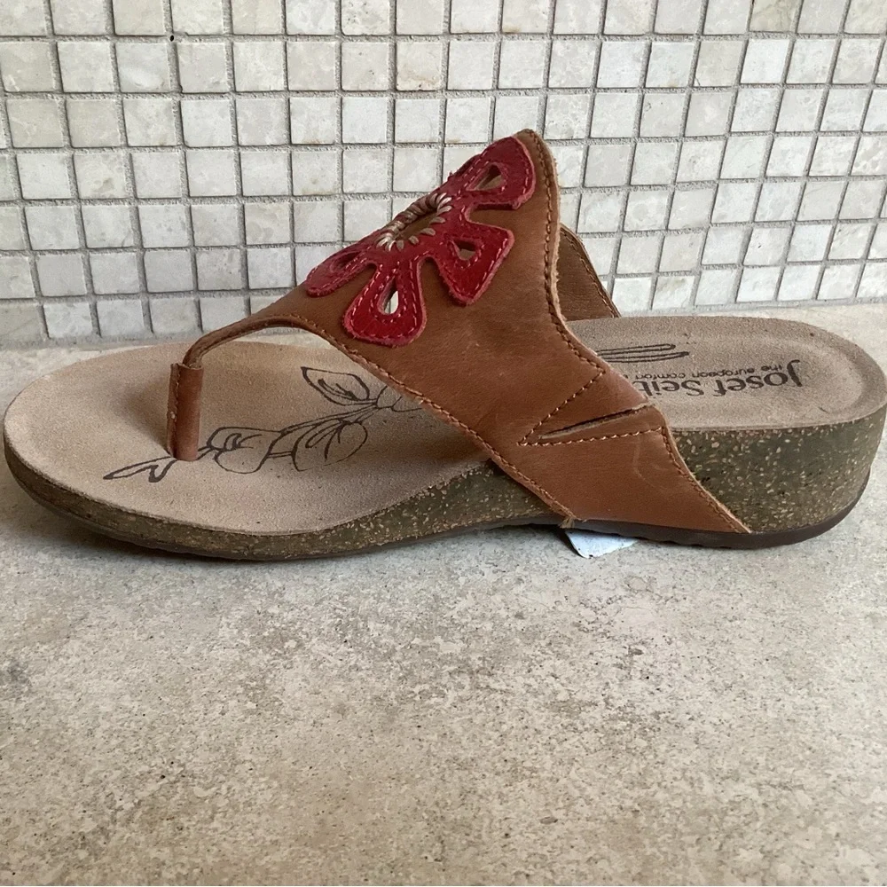 Josef Seibel Tan Sandal with Red Floral Cutout - Picture 3 of 8